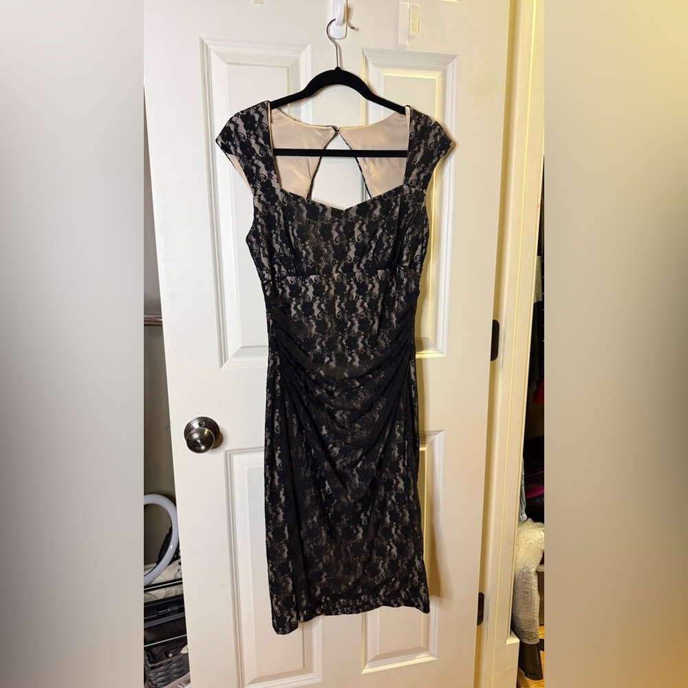 London Times Black Lace Midi Dress